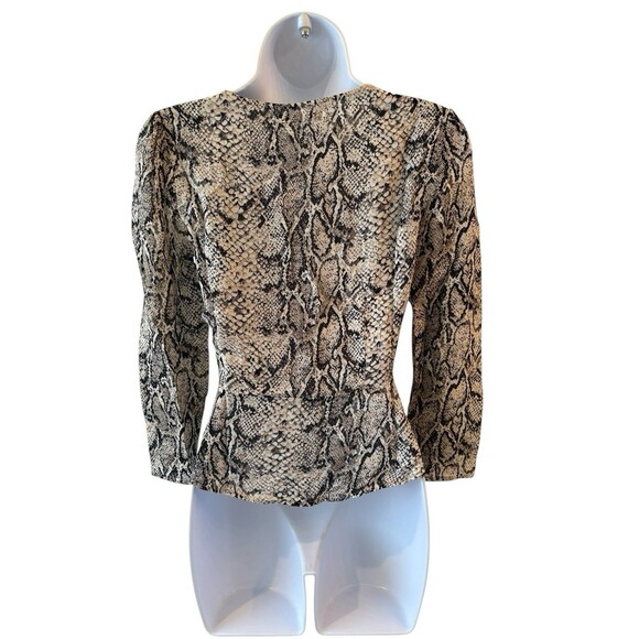 Reformation Pinched Shoulder Snake Print Blouse Top Size 4 Python Long Sleeve - Picture 4 of 11